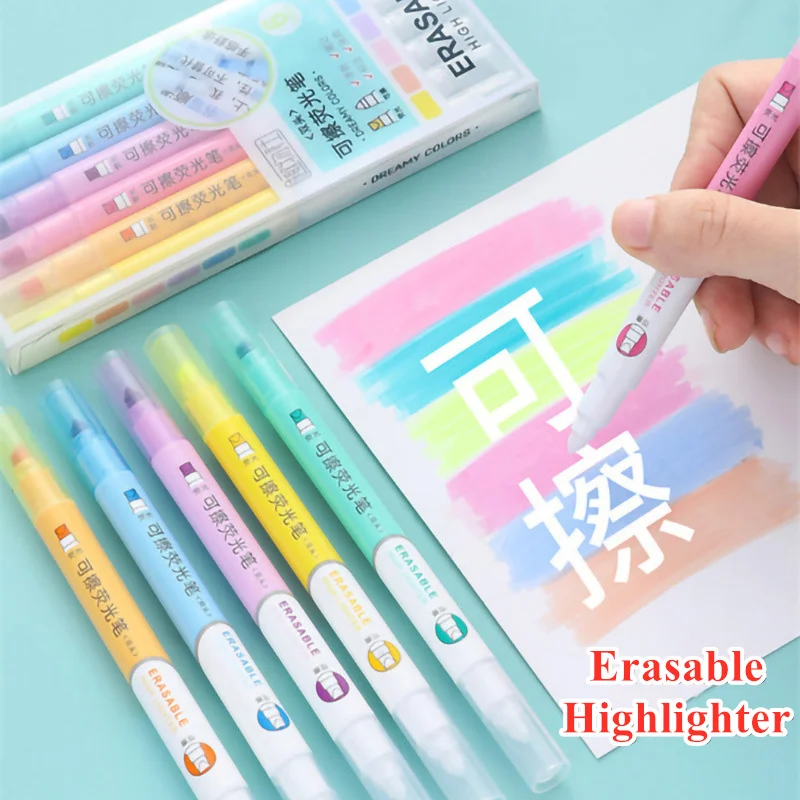 Pastel Highlighter Set Double Ended - 6 色消去可能な蛍光ペンセット両端パステルマーカー学生研究ノート取り弾丸ジャーナルプランナー描画