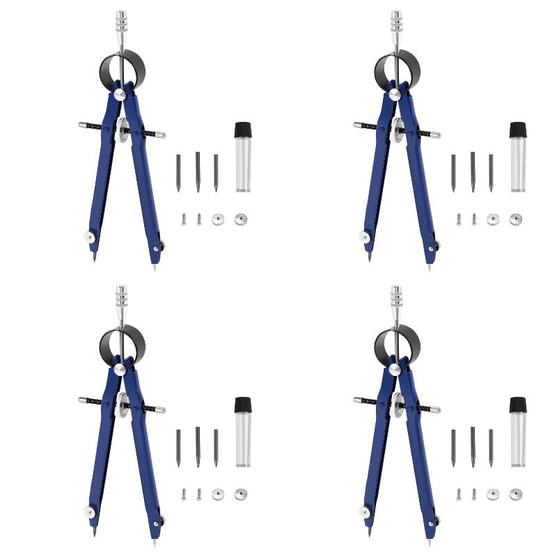 Math Geometry Set With Compass - 4個入り X(プロ仕様コンパス、ロック付きコンパス幾何学セット、数学用精密コンパス、金属製、固体用)