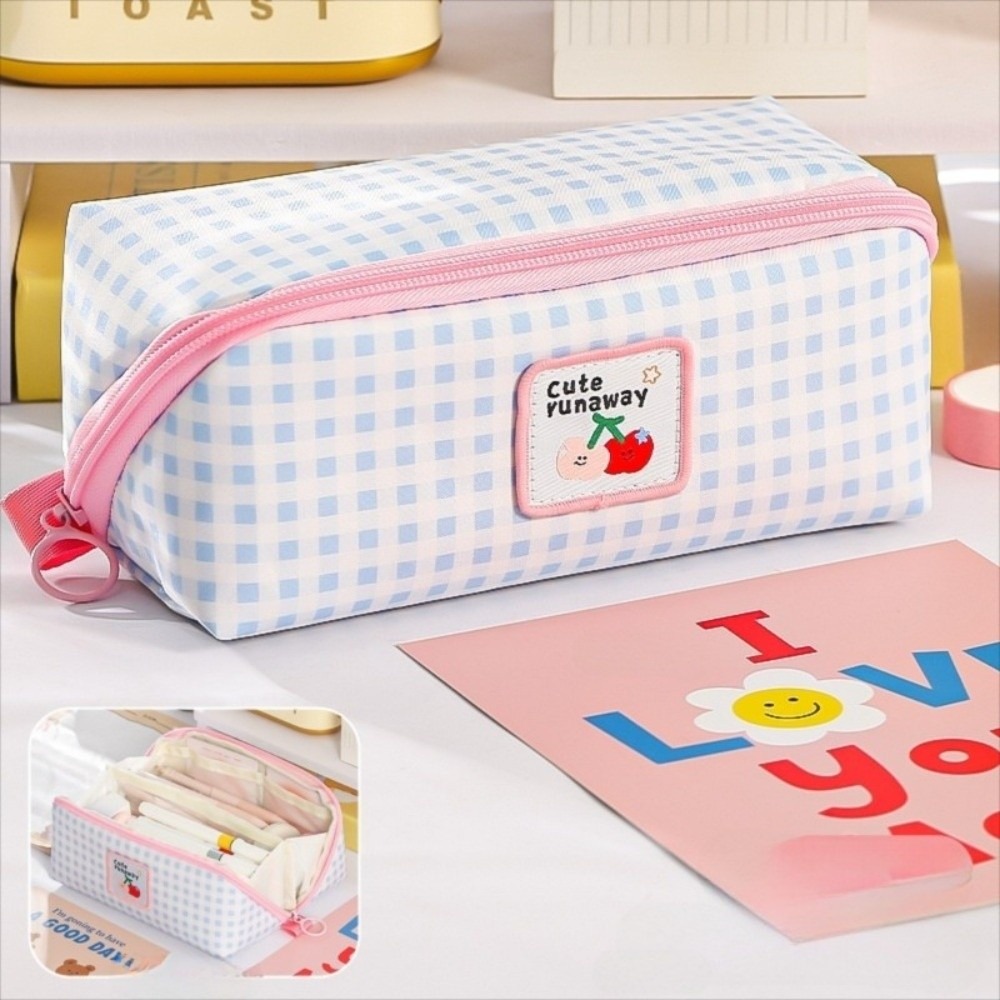 Aesthetic Large Pencil Case Pouch - 韓国風プリズムペンケース大容量美的グリッド文具バッグデスクトップ収納インスタイルドーパミンペンポーチ