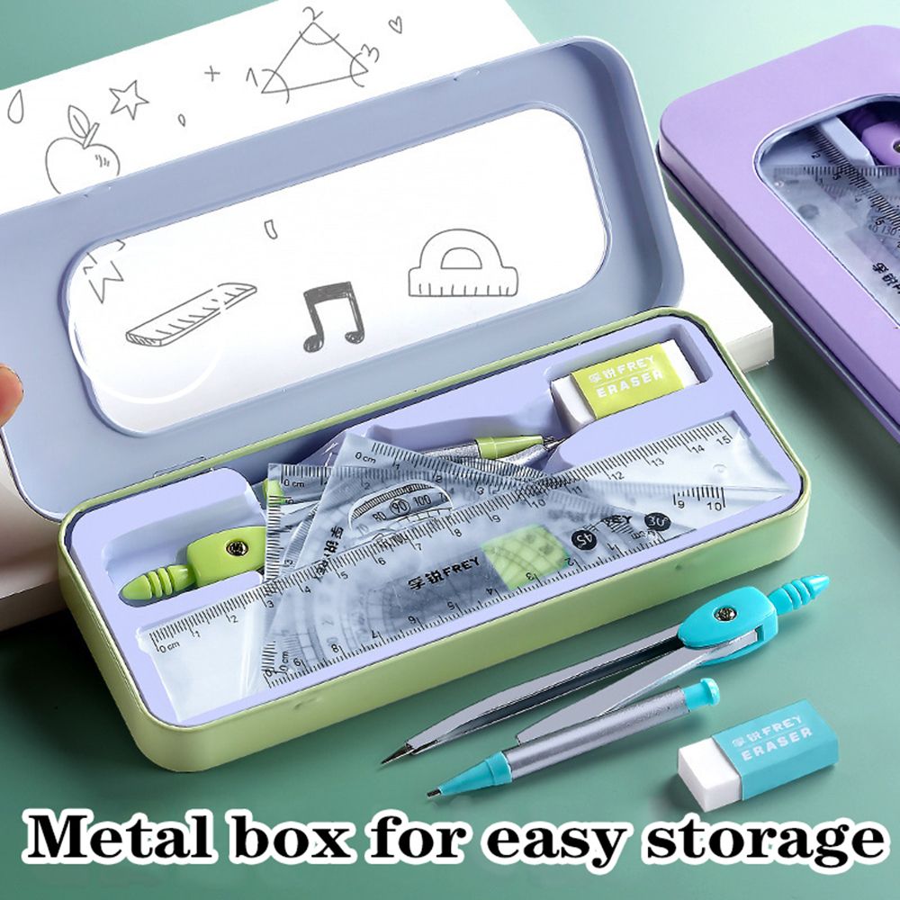 Math Geometry Set With Compass - 学生のための幾何学分度器セット、定規、コンパス、鉛筆、幾何学、数学の描画、学校の文房具、男の子と女の子のための数学、ギフト、7個