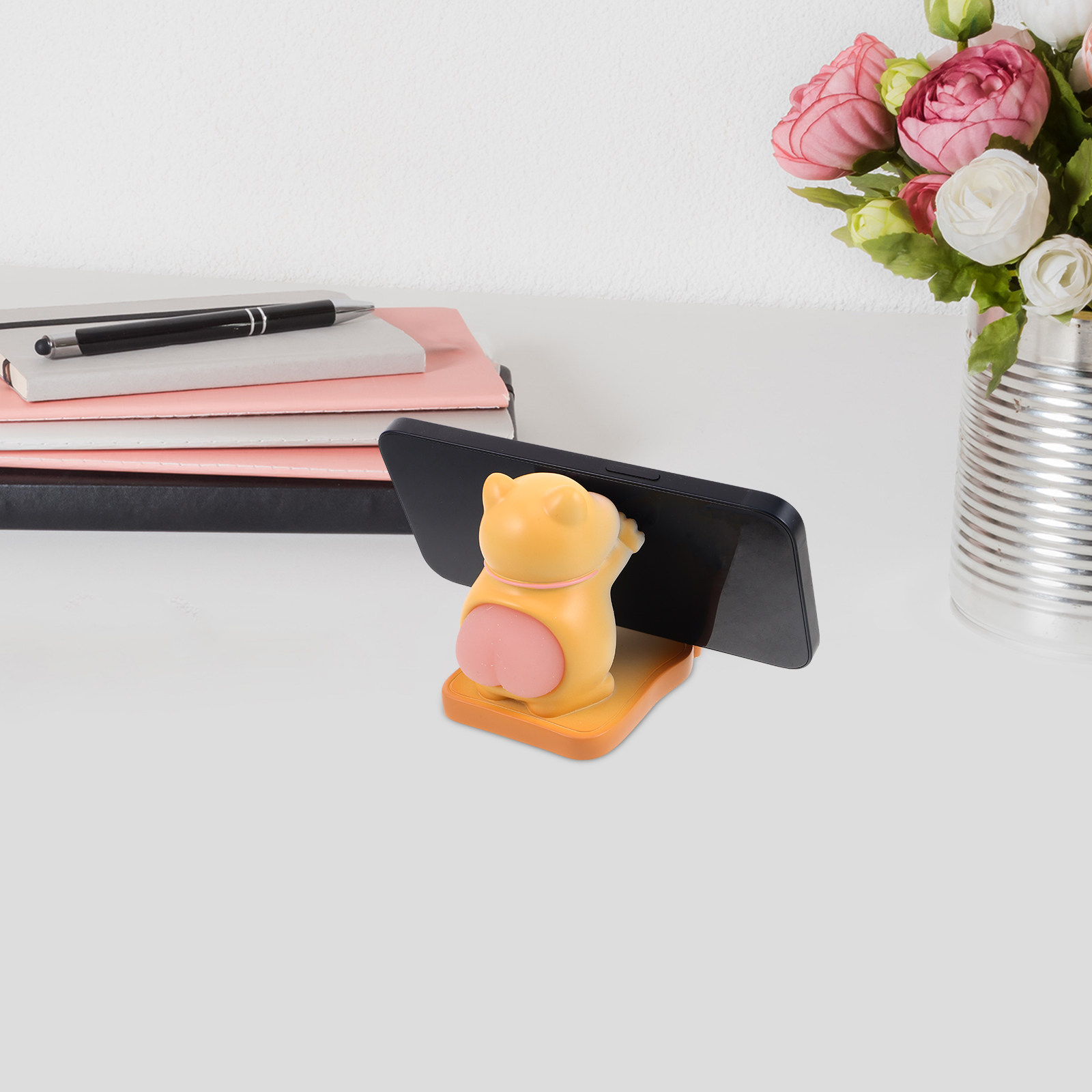 Desk Accessories - かわいい猫の携帯電話ホルダー、樹脂製の漫画デザインの携帯電話スタンド、デスクタブレットサポート、安定したかわいいデスクアクセサリー、オフィス電話スタンド