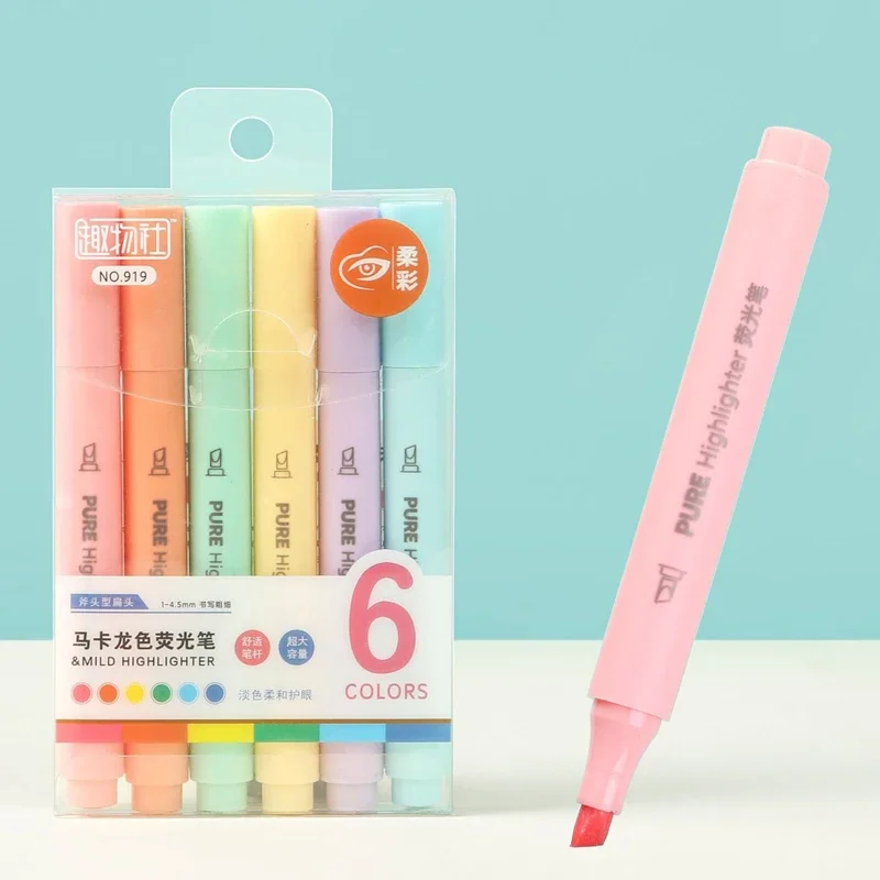 Pastel Highlighter Set Double Ended - 6 ピース/セットマカロンカラーパステル蛍光ペンマーカーペン蛍光ペン描画蛍光ペンかわいい文具学用品