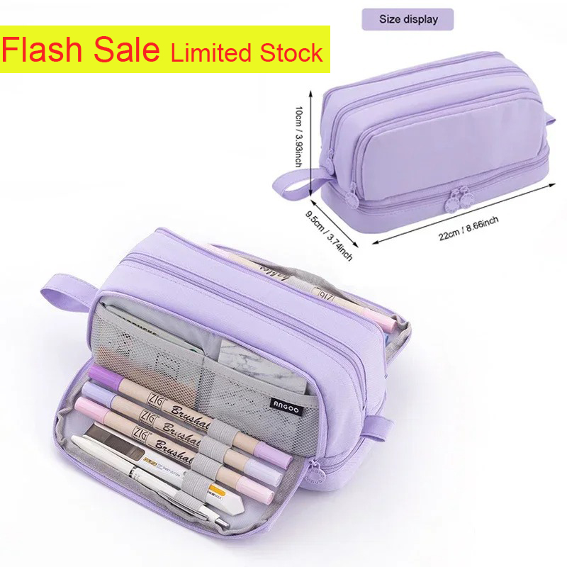 Aesthetic Large Pencil Case Pouch - 4つのコンパートメントを備えた大容量ペンケース、女の子と男の子向けの美しい学校・オフィス用文房具バッグ、新学期用ペンポーチ