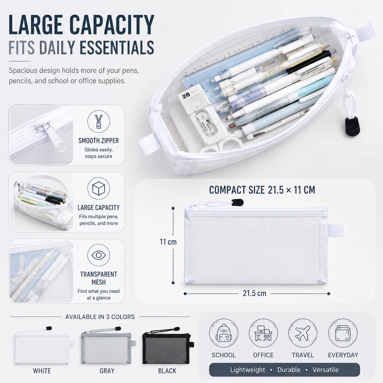 透明メッシュペンバッグ、試験用クリアペンシルケース、学校事務 - Clear Mesh Pencil Pouch For Exam のレビューと価格