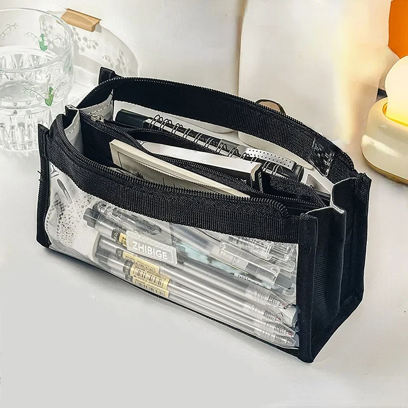 大容量の鉛筆バッグ、美的ペン文房具用品、女子高生用の透明なジ - Aesthetic Large Pencil Case Pouch のレビューと価格