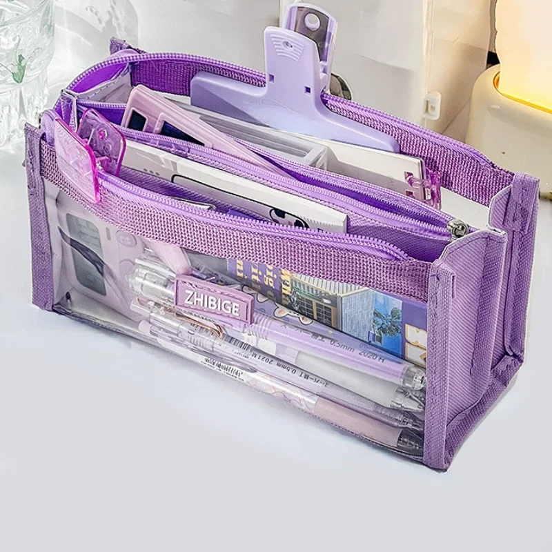 大容量の鉛筆バッグ、美的ペン文房具用品、女子高生用の透明なジ - Aesthetic Large Pencil Case Pouch のレビューと価格
