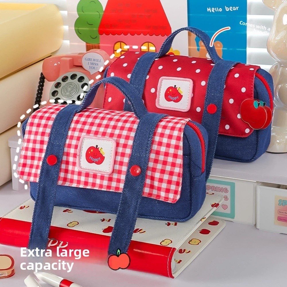 デニムフルーツカウボーイペンシルケースチェック柄とドット柄韓 - Aesthetic Large Pencil Case Pouch のレビューと価格