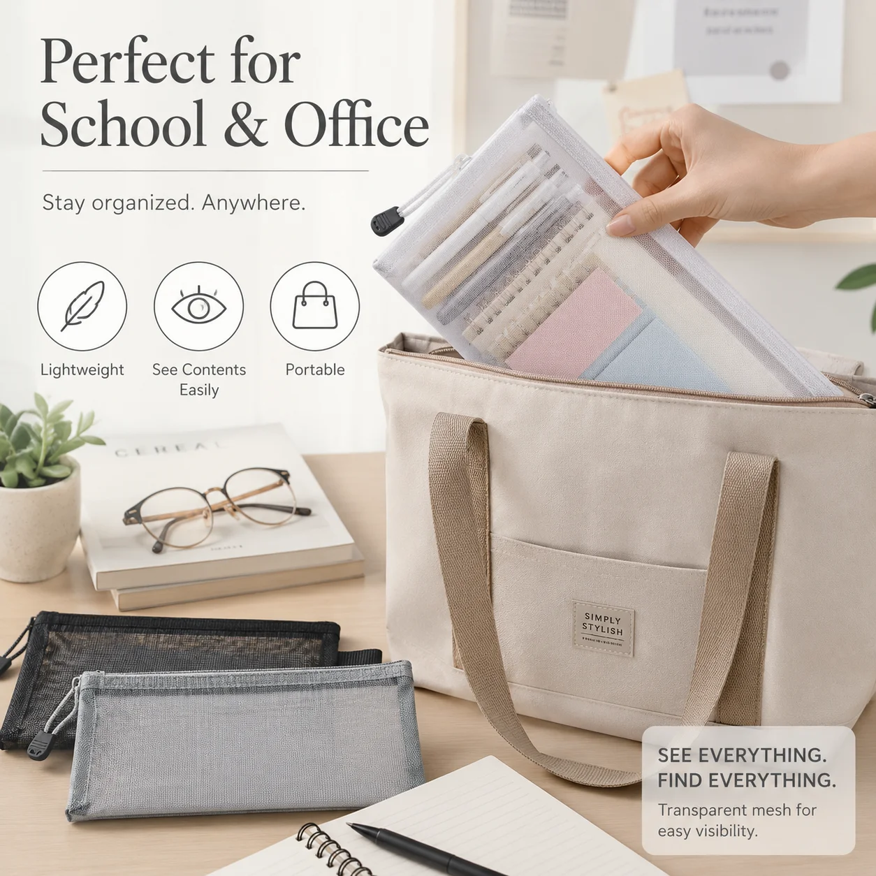 透明メッシュペンケース クリアジッパーペンバッグ 試験用文具 - Clear Mesh Pencil Pouch For Exam のレビューと価格