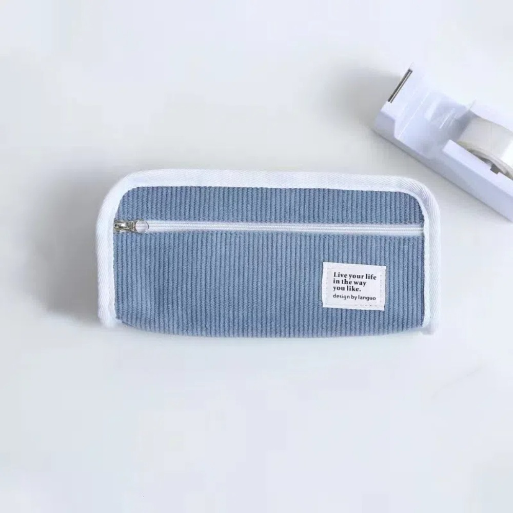 ピンクブルーグレーイン文具バッグデスクトップ収納大容量韓国ス - Aesthetic Large Pencil Case Pouch のレビューと価格