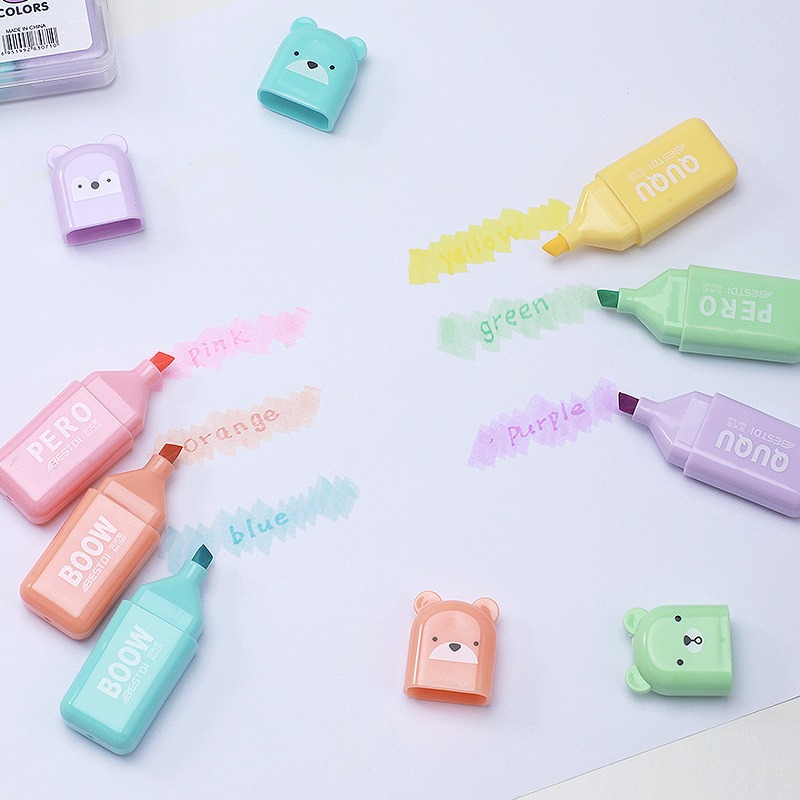4/6/12 個かわいいクマ蛍光ペンかわいい文具マーカー斜め - Pastel Highlighter Set Double Ended のレビューと価格