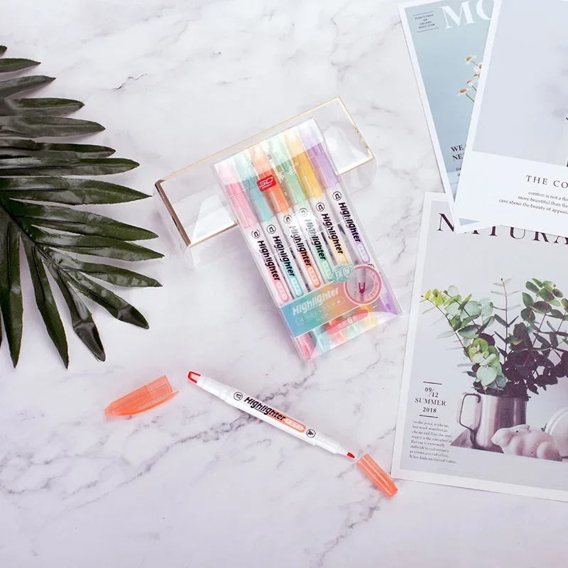 6色セット ユニークな窓付きチップ ハイライターペン ダブル - Pastel Highlighter Set Double Ended のレビューと価格