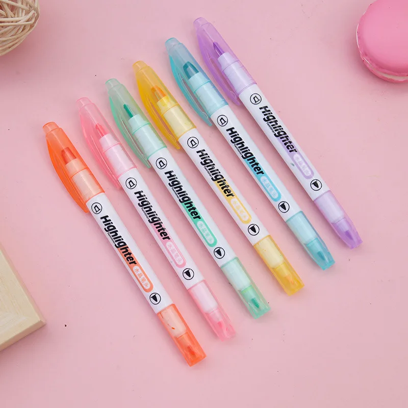 6 色/セットユニークなウィンドウチップ蛍光ペンダブルヘッド - Pastel Highlighter Set Double Ended のレビューと価格
